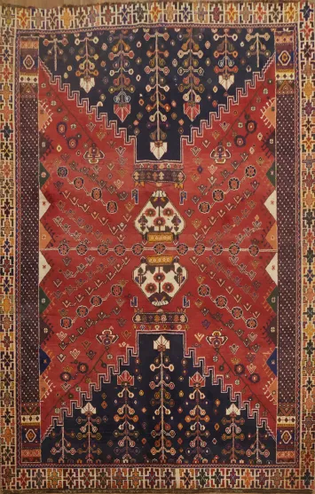 Vibrant Tribal Vegetable Dye Shiraz Persian Area Rug 5x8