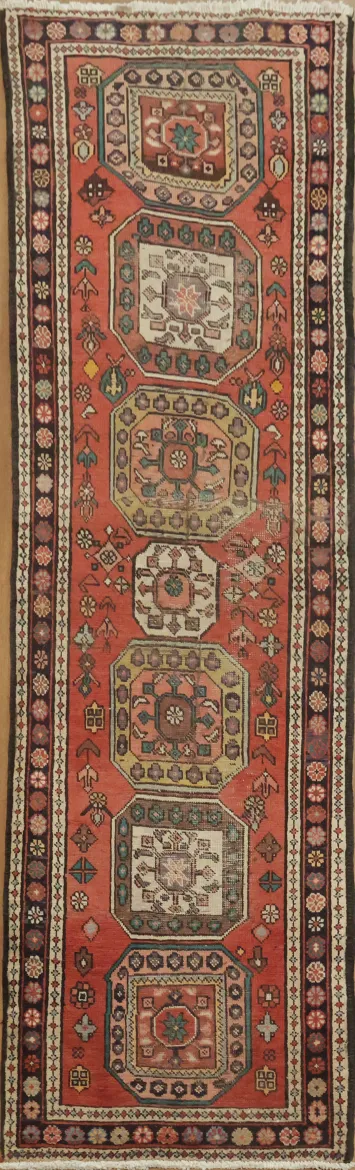 Vintage Tabriz Persian Runner Rug Geometric Pattern 2x8