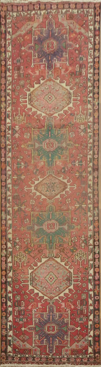 Gharajeh Persian Runner Rug in Rich Reds and Blues 3x11