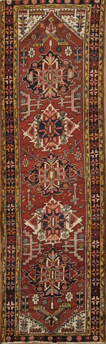 Tribal Heriz Persian Runner Rug with Intricate Geometric Patterns 3x10