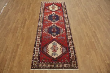 Elegant Red Geometric Ardebil Runner Rug 3x9