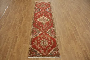Vintage Red Heriz Persian Runner Rug 3x10