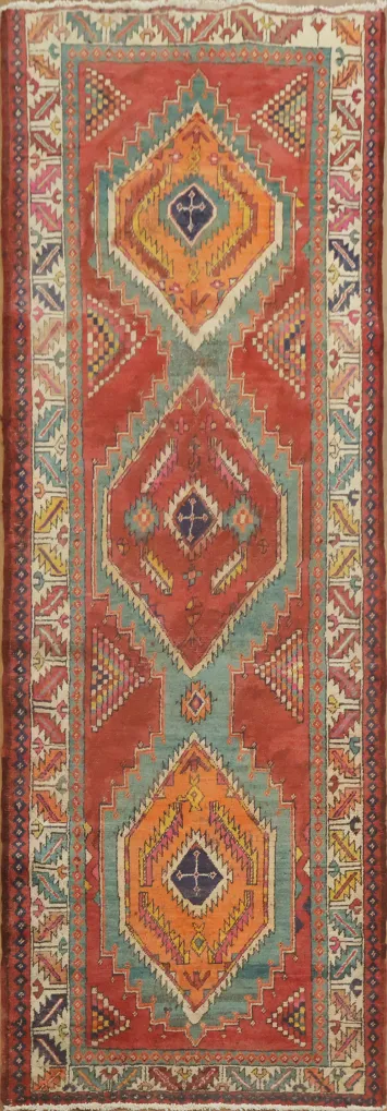 Colorful Geometric Tabriz Persian Runner Rug 3x9