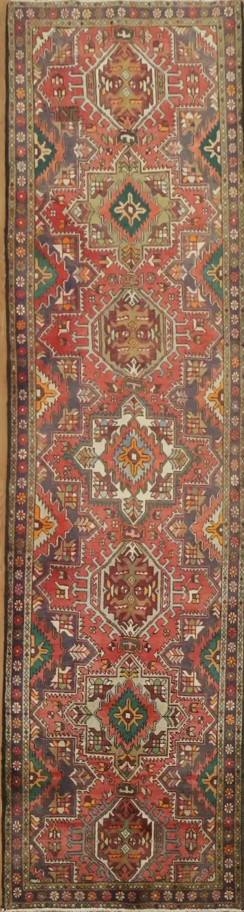 Elegant Long Geometric Heriz Runner Rug 3x13