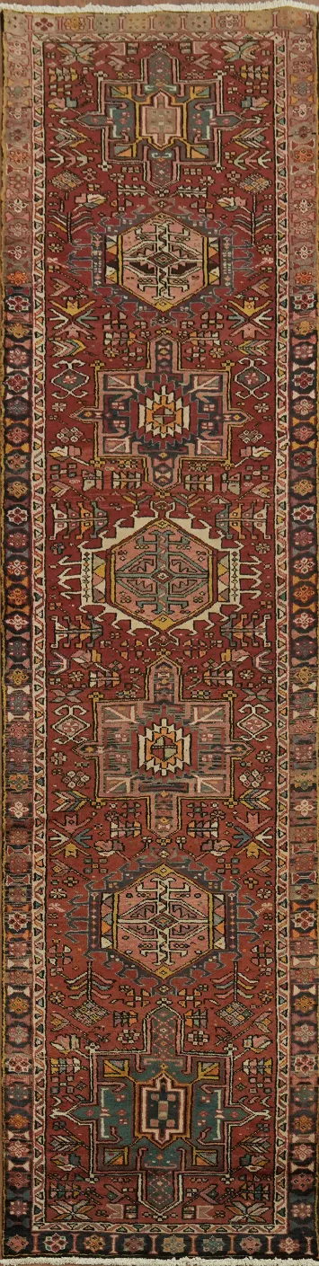 Geometric Vintage Gharajeh Persian Runner Rug 3x12