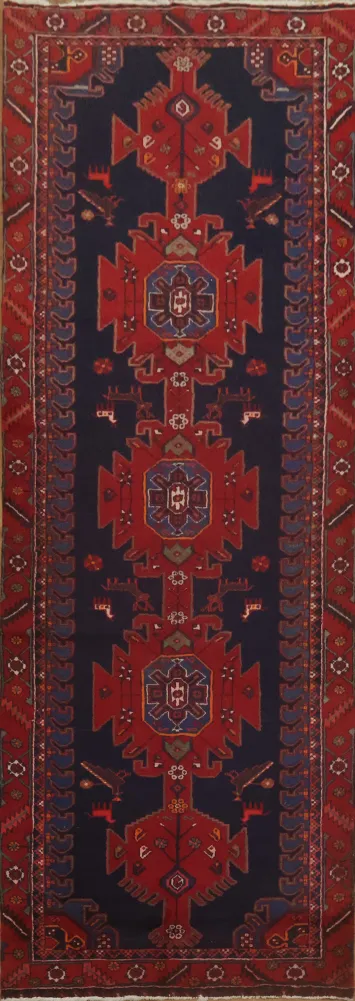Traditional Dark Hamedan Persian Runner Rug 3x9
