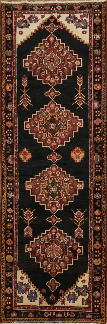 Geometric Elegance: Hamedan Persian Runner Rug 4x11