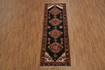 Geometric Elegance: Hamedan Persian Runner Rug 4x11