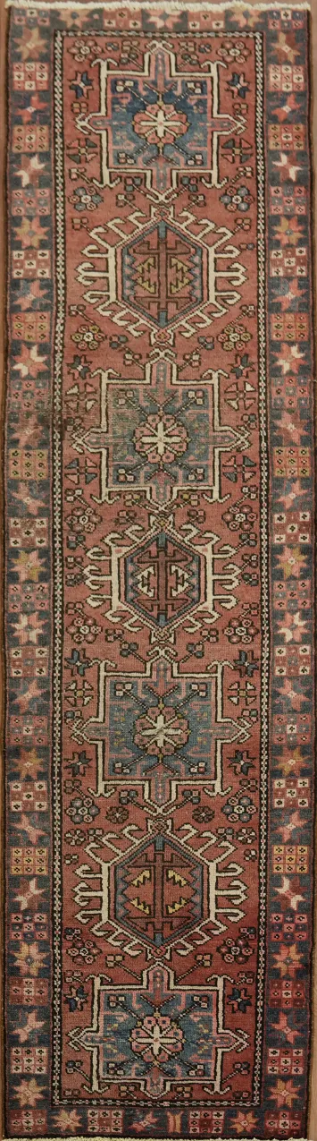 Intricate Geometric Gharajeh Persian Runner Rug 3x9