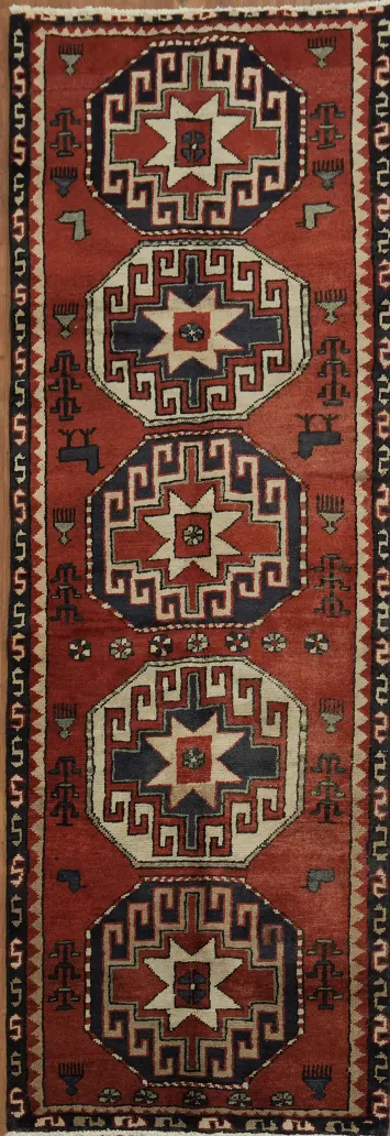 Vintage Persian Shiraz Rug Runner with Unique Geometric Patterns 3x9