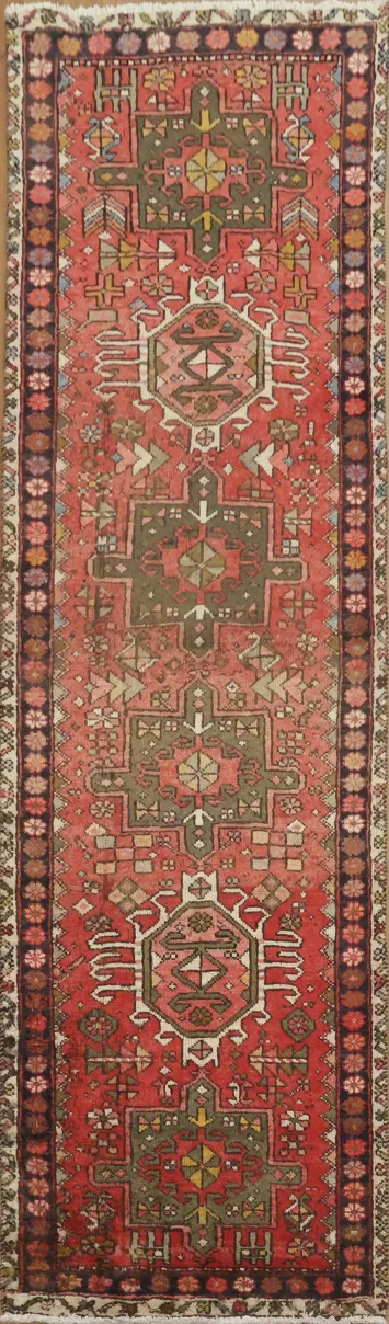 Tribal Gharajeh Persian Runner Rug with Geometric Designs 3x9