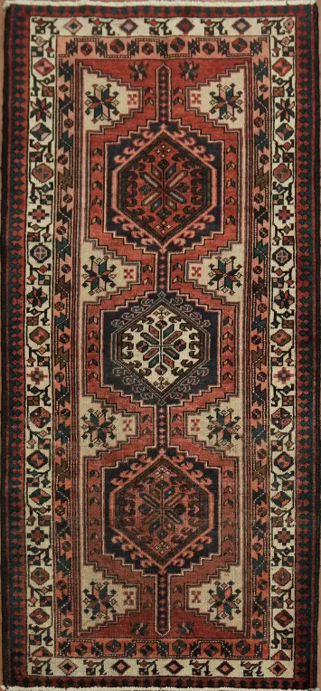 Vintage Aesthetic: Bold Hexagonal Motifs in Persian Ardebil Runner Rug 3x7