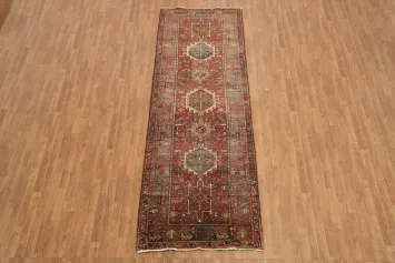 Vintage Geometric Pattern Persian Gharajeh Runner Rug 4x11