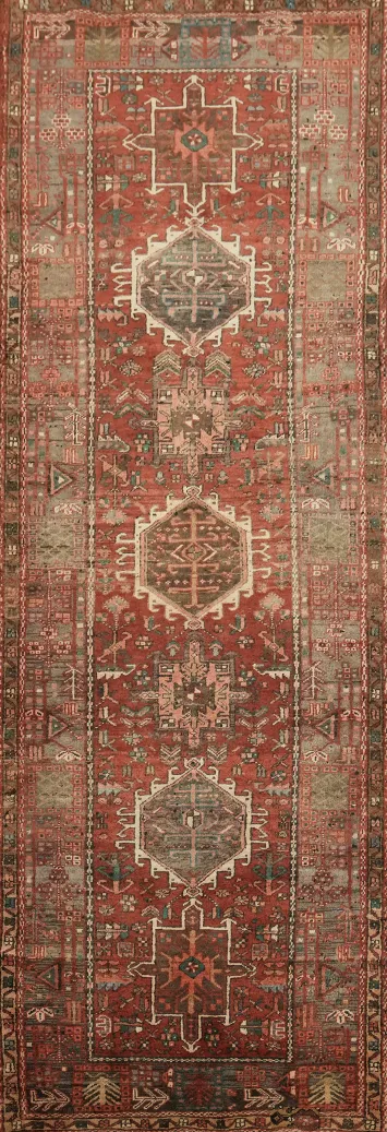 Vintage Geometric Pattern Persian Gharajeh Runner Rug 4x11