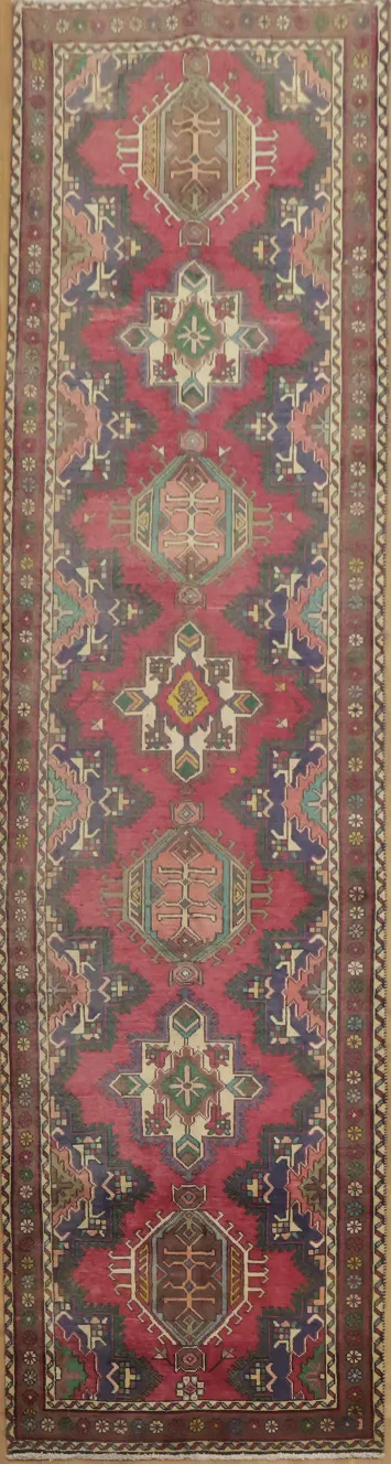 Vintage Persian Khaledi Runner Rug in Bold Tribal Geometric Pattern 3x13