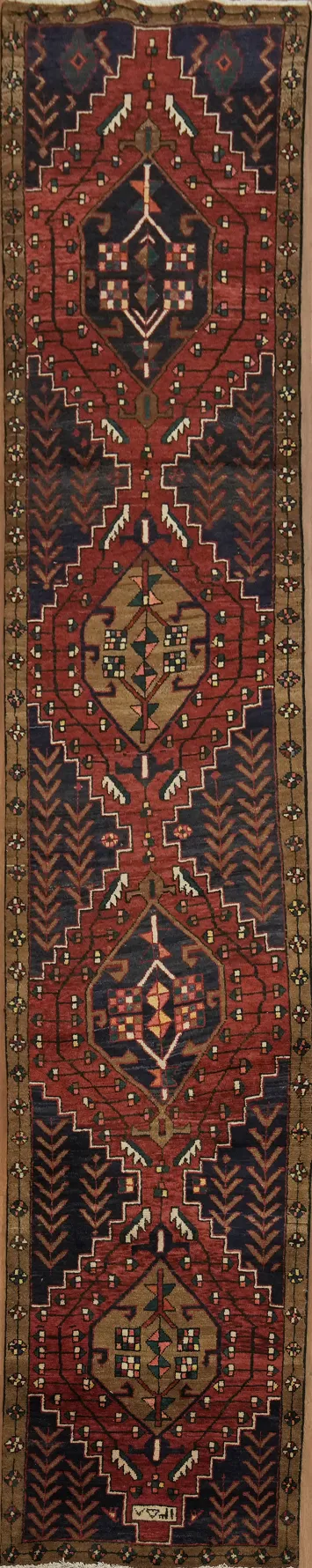 Persian Tribal Ardebil Runner Rug with Bold Geometric Designs 3x13