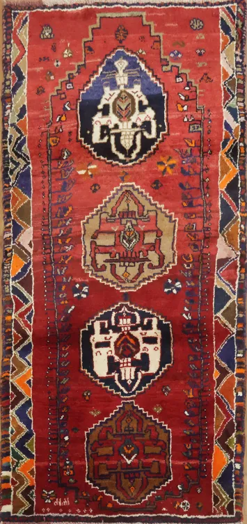 Tribal Gabbeh Persian Runner Rug with Colorful Border Detailing 3x5