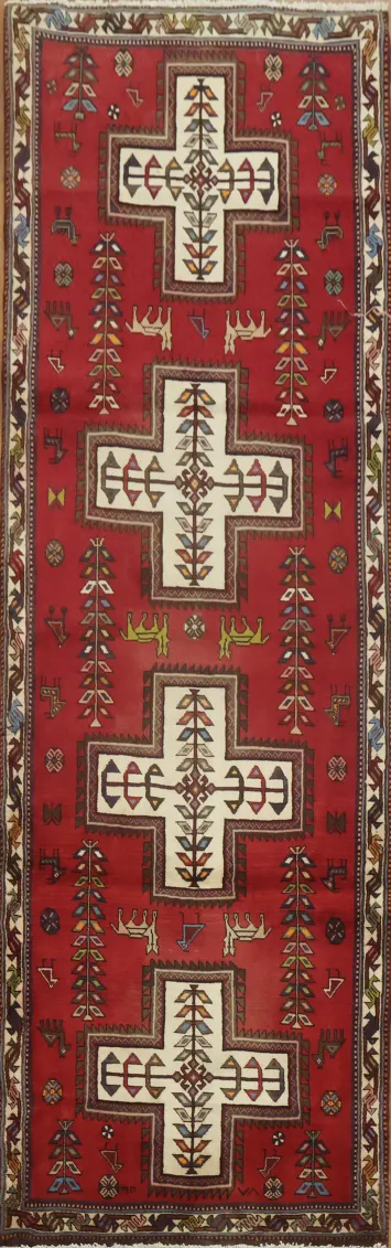 Tribal Shiraz Persian Rug with Symmetrical Geometric Design 3x9