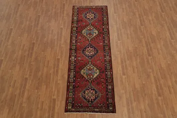 Vintage-Inspired Geometric Hamedam Persian Runner Rug 3x10