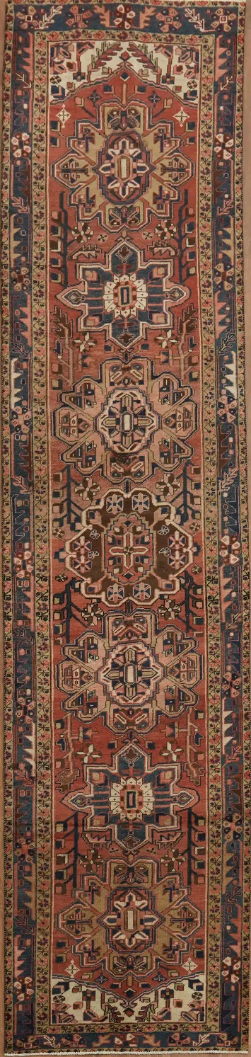 Elegant Geometric Patterned Heriz Persian Runner Rug 4x15