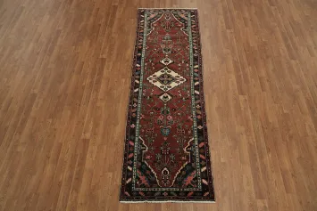 Stunning Rustic Traditional Persian Hamedan Runner Rug 3x8