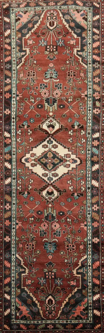 Stunning Rustic Traditional Persian Hamedan Runner Rug 3x8