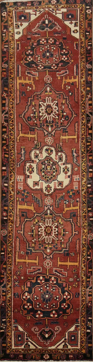 Elegant Hand-Knotted Traditional Persian Heriz Runner Rug 3x13