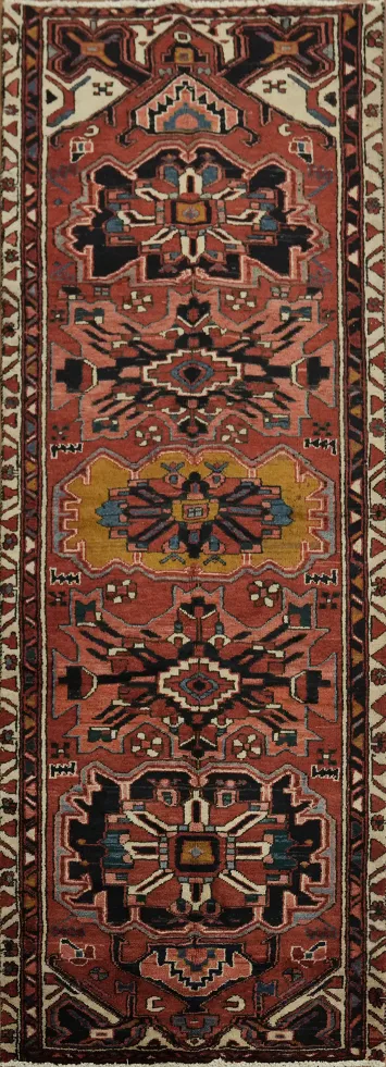 Stylish Vintage Persian Heriz Rug with Classic Tribal Motifs 3x9