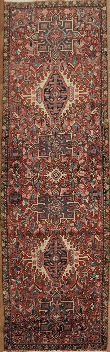 Intricate Red Gharajeh Runner Rug: Perfect for Hallway Elegance 3x9