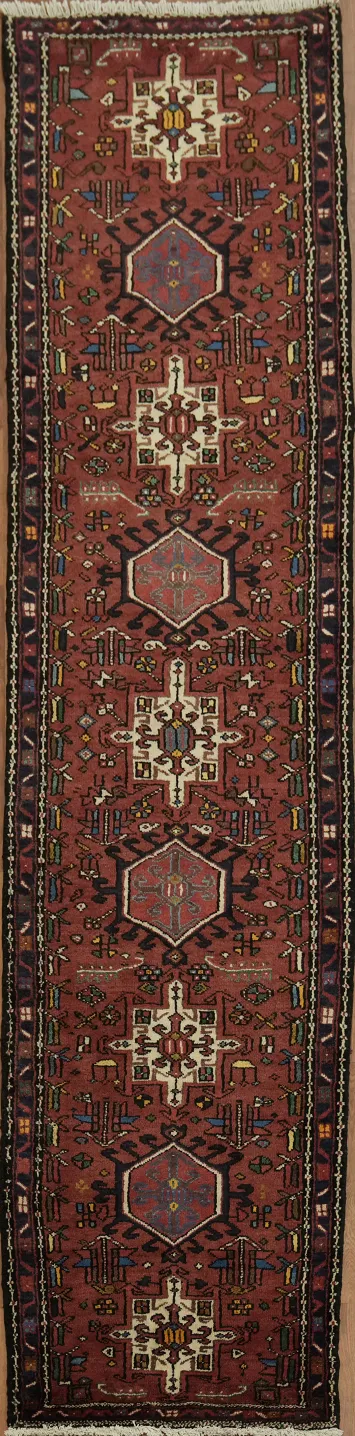 Elegant Red Border Gharajeh Runner: Perfect for Hallway Aesthetics 3x11
