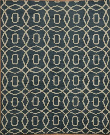 Sleek Geometric Moroccan Trellis Blue and Cream Area Rug 8x10