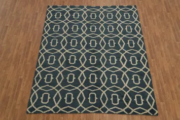 Sleek Geometric Moroccan Trellis Blue and Cream Area Rug 8x10