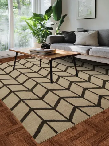 Beige and Dark brown Geometric Chevron Modern Area Rug 8x10