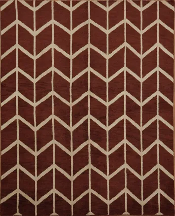Modern Zigzag Patterned Rug in Rich Red and Beige 8x10