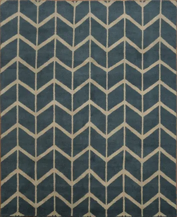 Stylish Chevron Blue and Beige Rug for Modern Home Decor 8x10