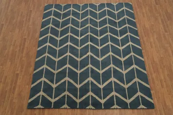 Stylish Chevron Blue and Beige Rug for Modern Home Decor 8x10