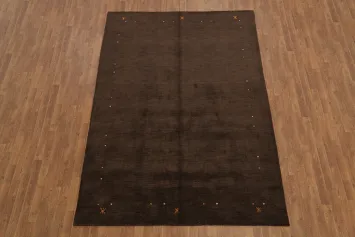 Minimalist Contour Gabbeh Brown Rug for Modern Interiors 7x10