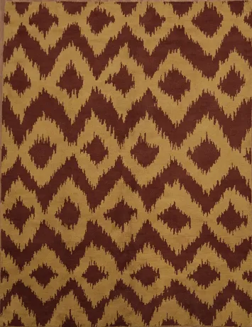 Geometric Gold Beige and Red Diamond Patterned Area Rug 9x12