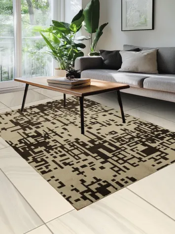 Modern Geometric Rug with Abstract Puzzle Design 5x8