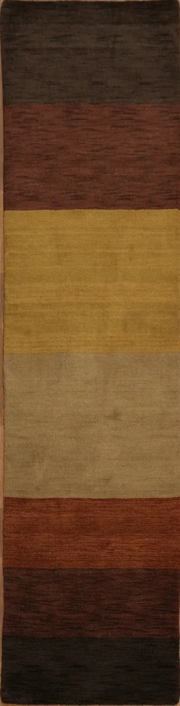 Rich Autumnal Hues Striped Gabbeh Runner Rug 3x10