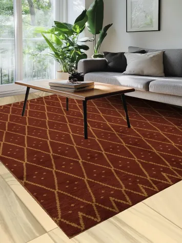 Warm Earth Toned Rug with Intricate Diamond Geometric Design 8x10