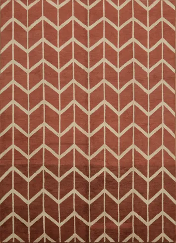 Contemporary Geometric Chevron Rug Enhancing Terracotta Tones 10x14