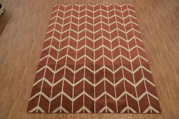 Contemporary Geometric Chevron Rug Enhancing Terracotta Tones 10x14