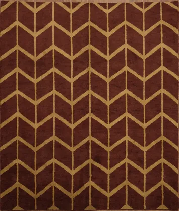 Contemporary Rug with Bold Chevron Designs in Red Brown and Gold 8x10