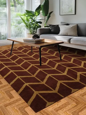 Contemporary Rug with Bold Chevron Designs in Red Brown and Gold 8x10