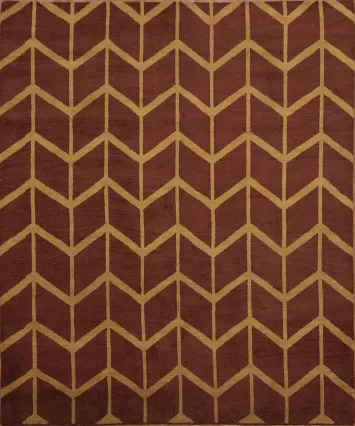 Geometric Style Area Rug with Elegant Brown and Gold Chevron 8x10