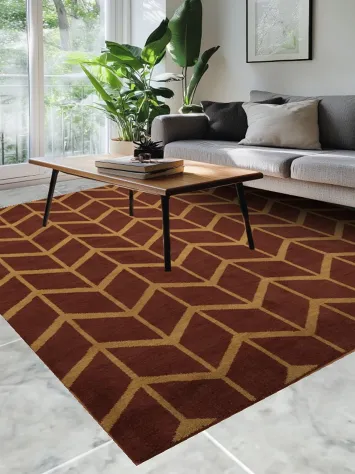 Geometric Style Area Rug with Elegant Brown and Gold Chevron 8x10