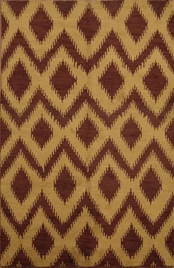 Contemporary Golden Brown and Red Zigzag Pattern Area Rug 5x8