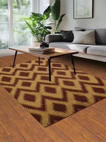 Contemporary Golden Brown and Red Zigzag Pattern Area Rug 5x8