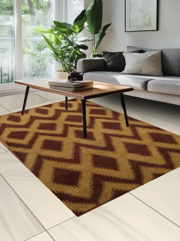 Modern Brown and Gold Zigzag Rug for Contemporary Homes 5x8